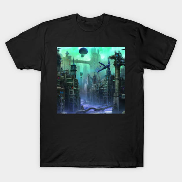 Steampunk City t-shirt T-Shirt by 3 Blue Limes